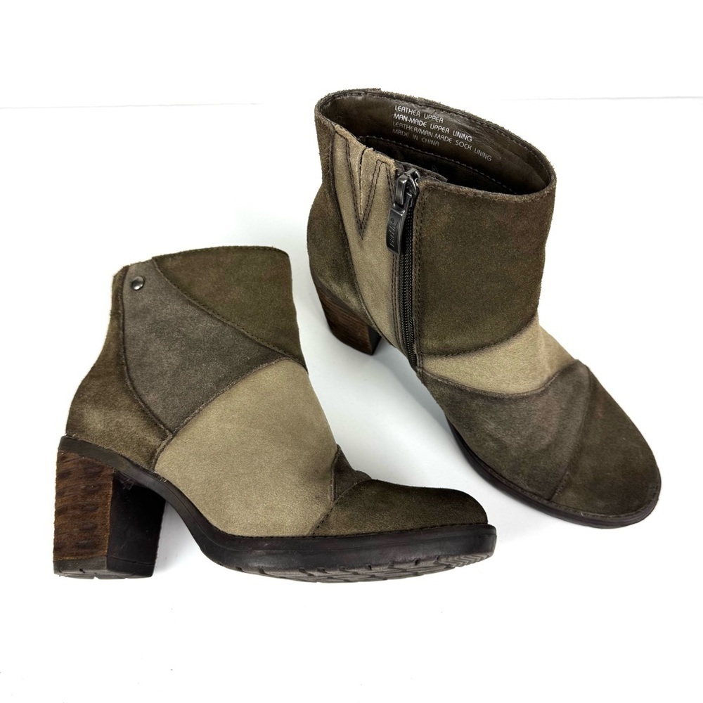 EARTH Malta Women’s Olive Multi Water Resistant Suede Side Zip Ankle Boot Sz 5 B